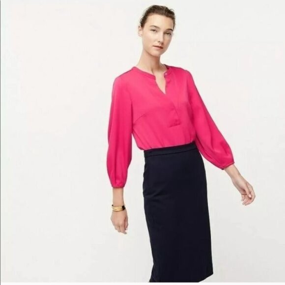 J Crew Pink Open V-neck top in 365 crepe  Large NWT  $80 - Picture 1 of 7